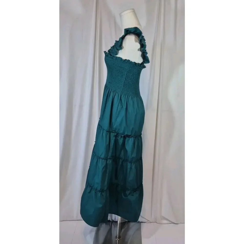 Quince Garden Green Organic Cotton Smocked Midi Dress New Medium - Picture 7 of 11